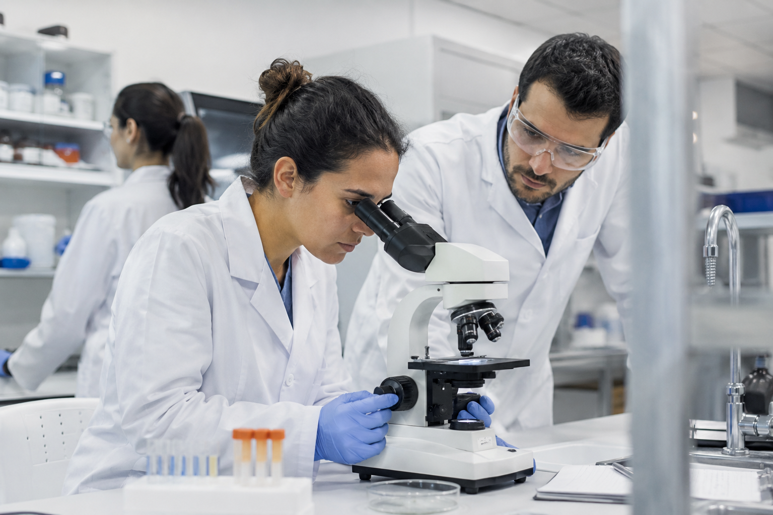Profesionales de ExamLab analizando muestras
